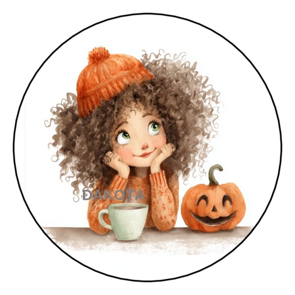 20 PUMPKIN GIRL ENVELOPE SEALS LABELS STICKERS PARTY FAVORS SCRAPBOOKING 2" - Picture 1 of 1